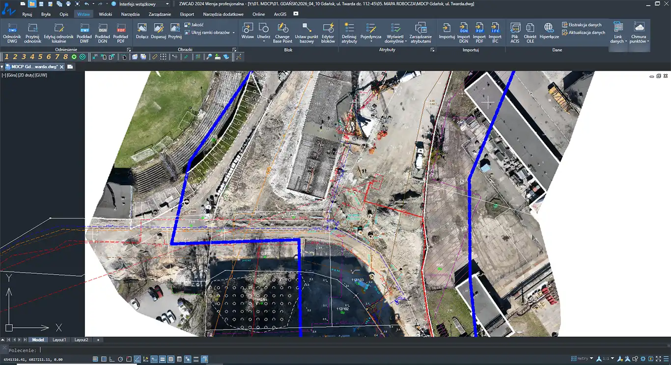 Praca na pliku DWG i mapie do celów projektowych w AutoCad